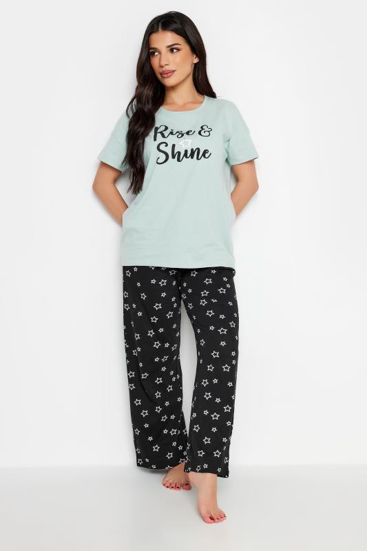 PixieGirl Petite Womens Light Green 'Rise & Shine' Slogan Wide Leg Pyjama Set | Long Tall Sally 3