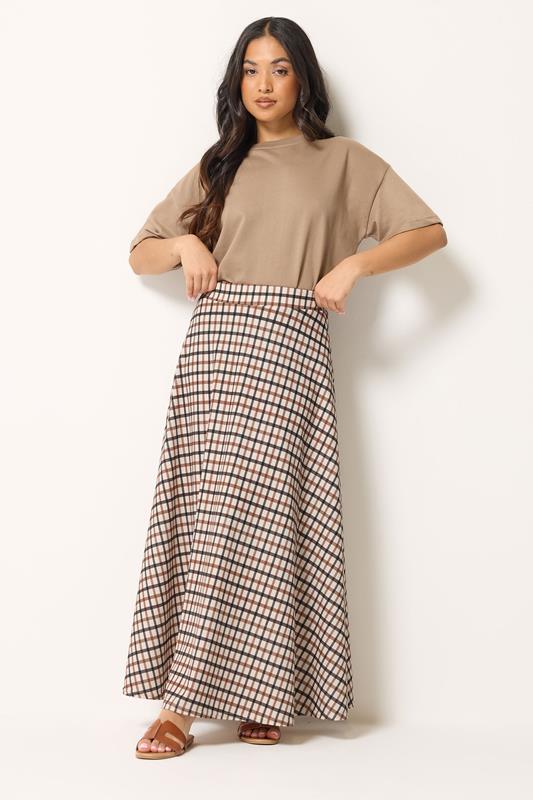  PixieGirl Petite Natural Brown Check Maxi Skirt