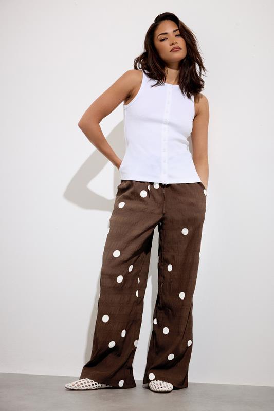  PixieGirl Petite Chocolate Brown Polka Dot Wide Leg Trousers