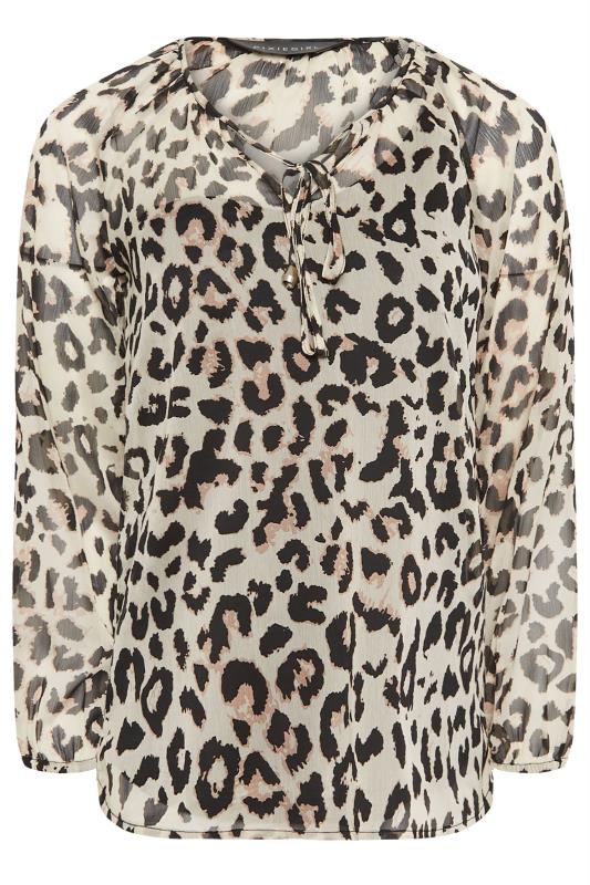 Petite Brown Leopard Print Tie Neck Long Sleeve Blouse | PixieGirl 6