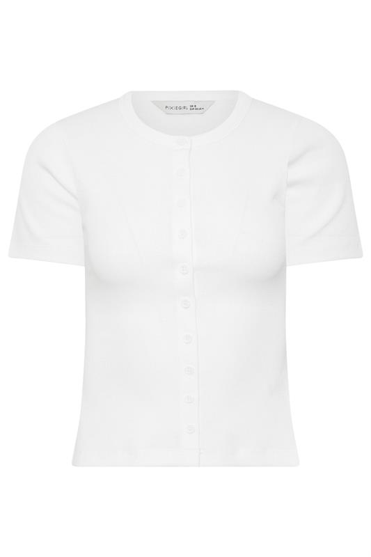 PixieGirl Petite Women's White Ribbed Cotton Button Front Top | PixieGirl 5