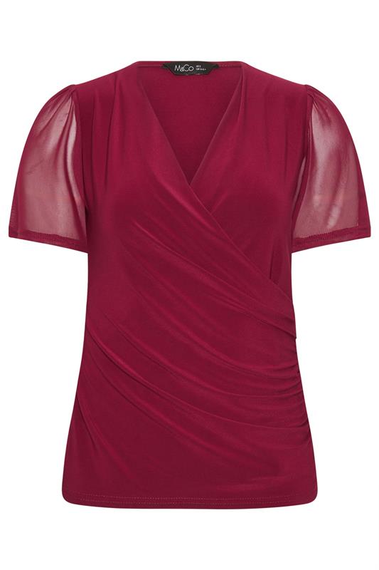 M&Co Petite Berry Red Mesh Wrap Top | M&Co 5