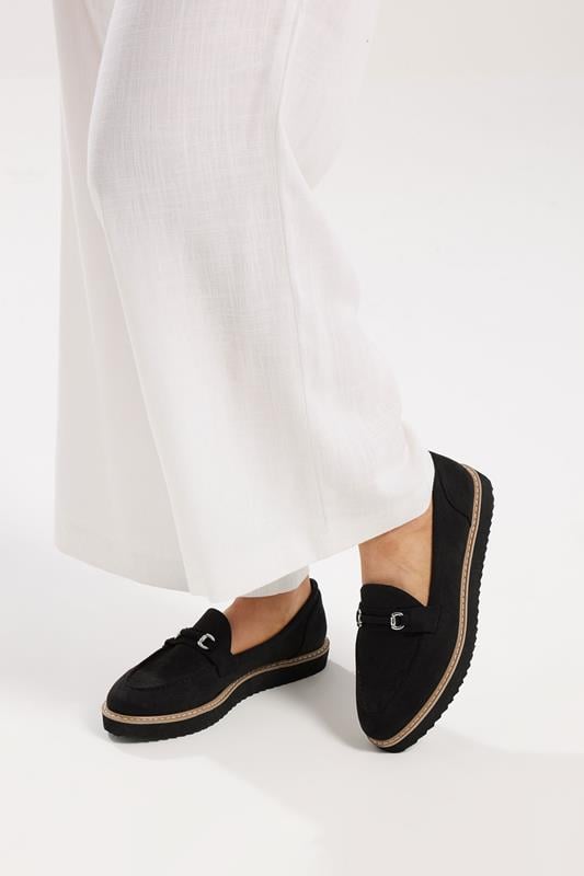  Yours Black Faux Suede Snaffle Loafers In Wide E Fit