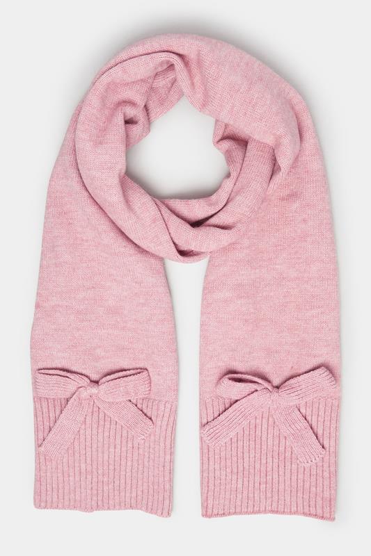 Plus Size  Yours Dusky Pink Bow Detail Knitted Scarf