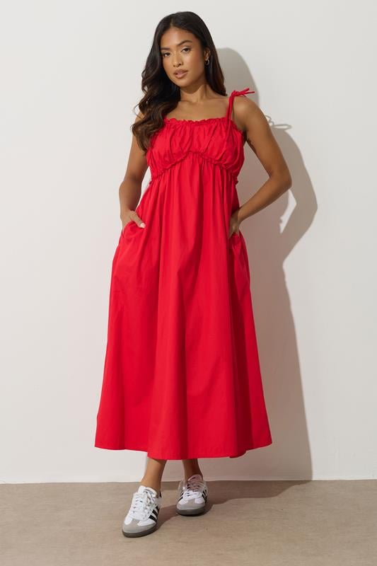 PixieGirl Petite Women's Red Cotton Frill Bust Tie Dress | PixieGirl 1
