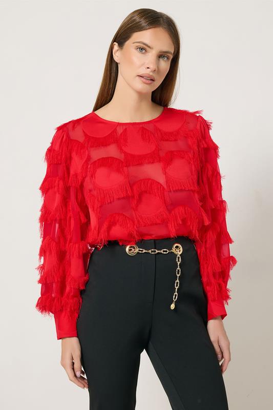Women's  STAR Red Jacquard Spot Blouse