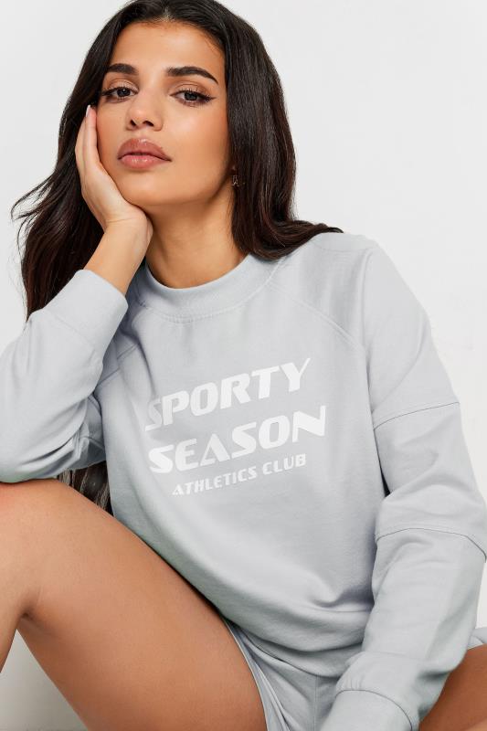 PixieGirl Petite Light Grey 'Sporty Season' Slogan Cropped Sweatshirt | PixieGirl 5