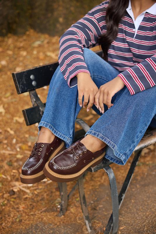 Plus Size  Yours Brown Chunky Lace Up Boat Shoes In Extra Wide EEE Fit