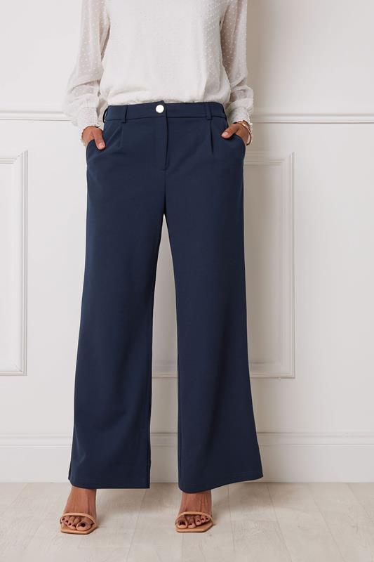 M&Co Navy Blue Scuba Wide Leg Trousers | M&Co 1