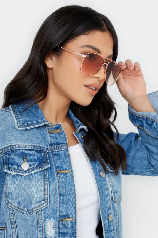 Rose Gold Chain Aviator Sunglasses | Yours Clothing 1