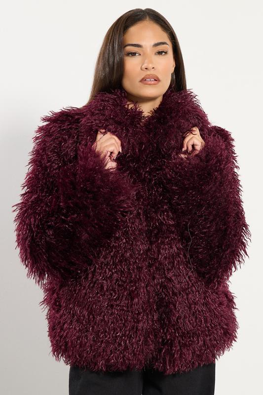 Petite  PixieGirl Petite Burgundy Red Mongolian Faux Fur Jacket