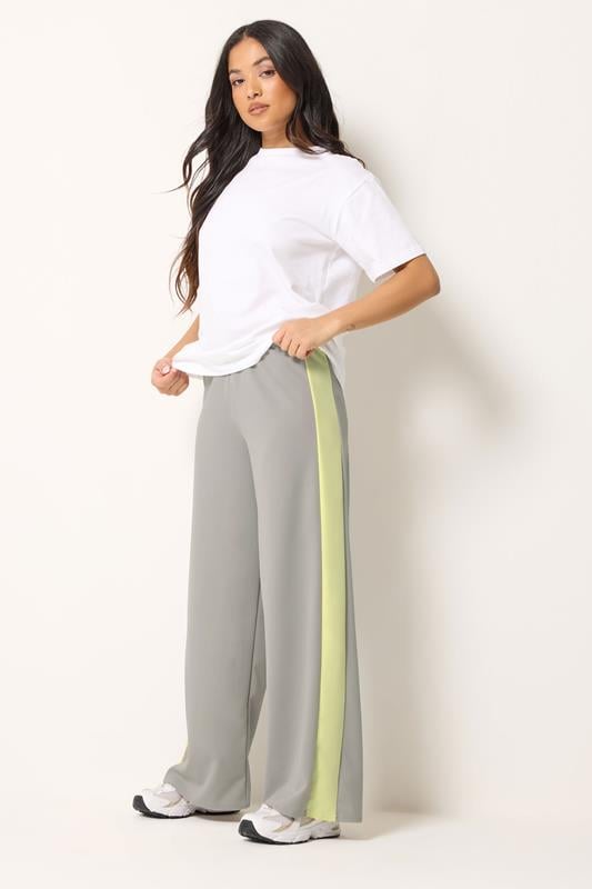  PixieGirl Petite Grey Side Stripe Scuba Wide Leg Trousers