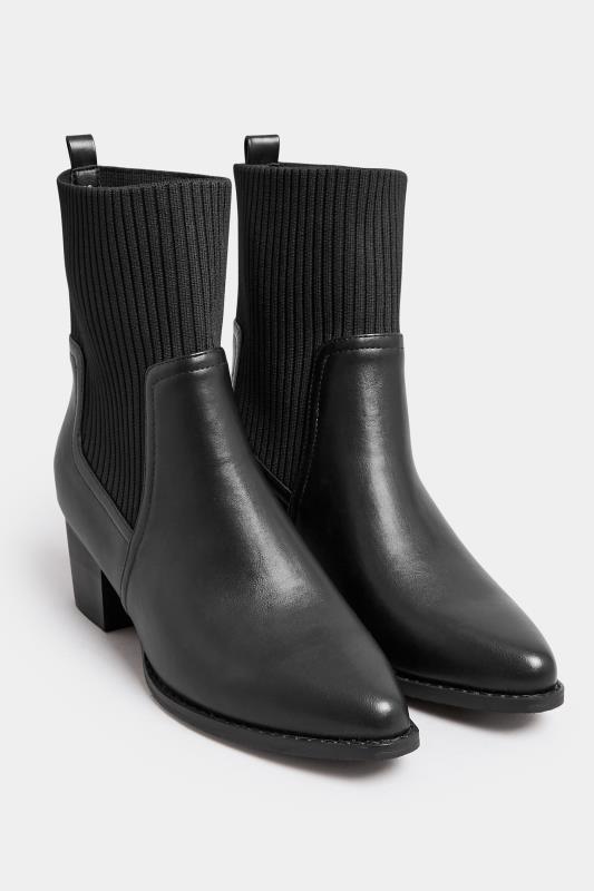 LIMITED COLLECTION Black Sock Top Line Western Heeled Boots In EEE Fit 2