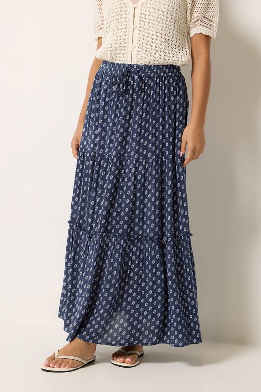 M&Co Petite Navy Blue Dobby Maxi Skirt | M&Co 1