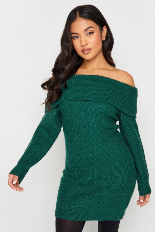 PixieGirl Green Bardot Tunic Knit Dress | PixieGirl 1