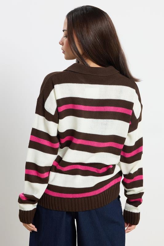 PixieGirl Petite Women's Brown Stripe Knitted Rugby Jumper | PixieGirl 3