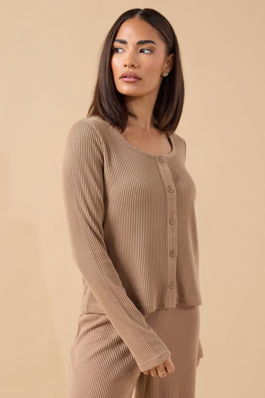 PIxieGirl Petite Women's Camel Brown Ribbed Cardigan | PixieGirl 2