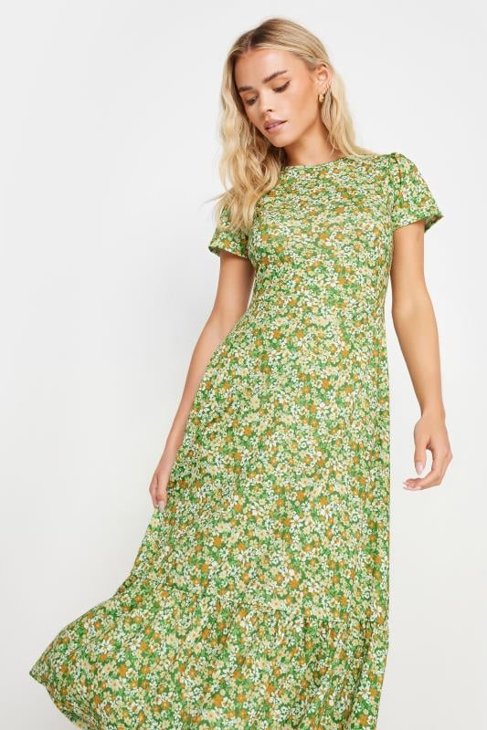 Petite  PixieGirl Sage Green Ditsy Floral Print Tiered Midi Dress