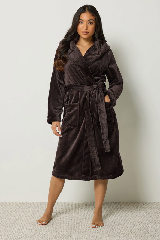 brown dressing gown with hood PixieGirl Petite Womens Chocolate Super Luxe Hooded Experience the ultimate blend