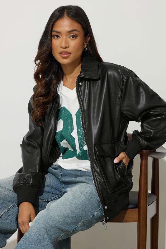 PixieGirl Petite Women's Black Faux Leather Pocket Trucker Jacket | PixieGirl 1