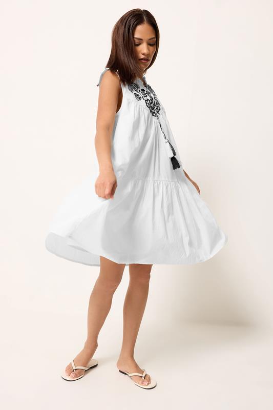 PixieGirl Petite Women's White Tiered Cotton Smock Mini Dress | PixieGirl PixieGirl Petite Women's White Tiered Cotton Smock Mini Dress | PixieGirl