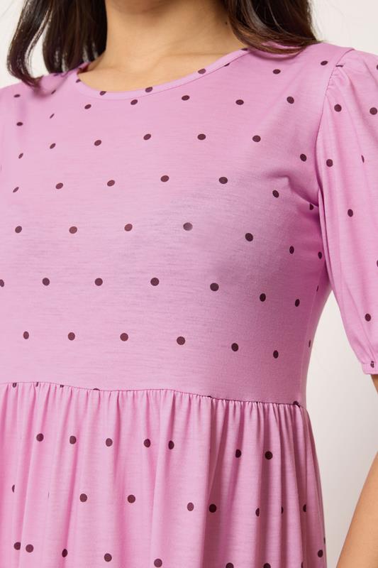 PixieGirl Petite Women's Pink Polka Dot Tiered Maxi Dress | PixieGirl