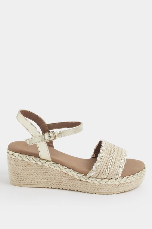 Gold Plaited Wedge Sandals In Wide E Fit | Yours Clothing 2