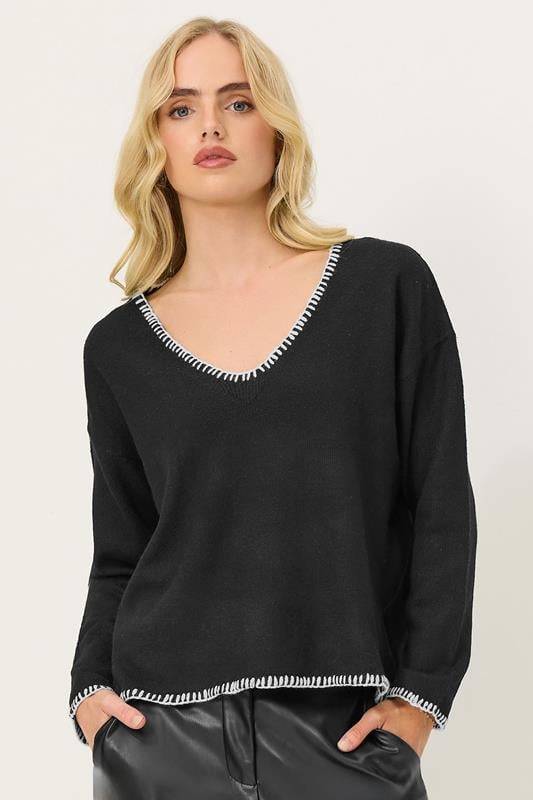 PixieGirl Petite Black Knitted Contrast Stitch Jumper