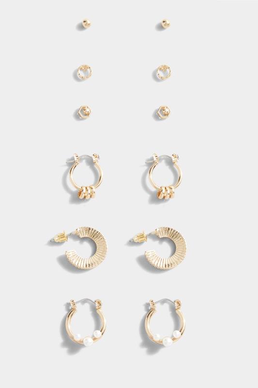  6 PACK Gold Tone Hoop & Stud Earrings | Yours Clothing 3