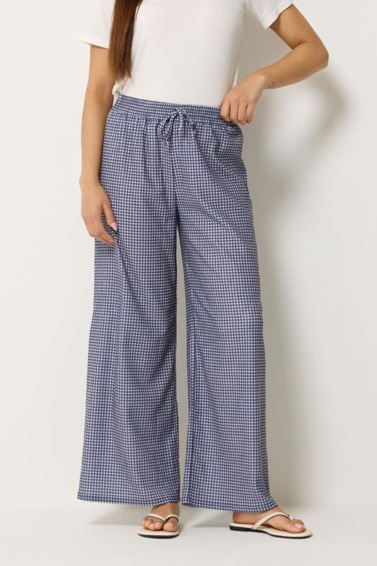 M&Co Petite Blue Check Wide Leg Trousers | M&Co 1