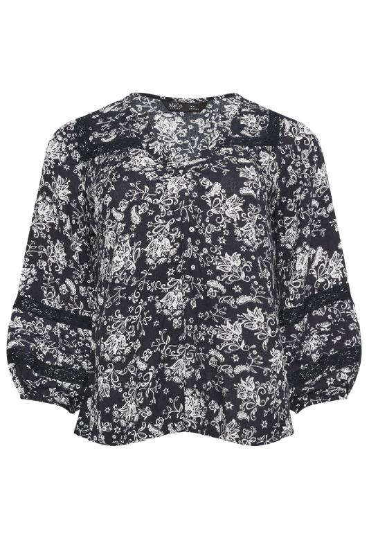 M&Co Petite Black Damask Print Lace Insert Top | M&Co 5
