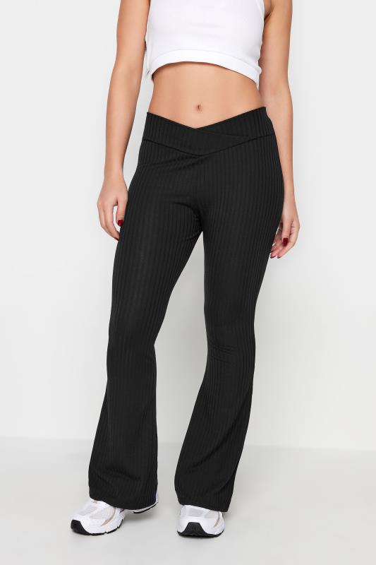 PixieGirl Black V-Waist Ribbed Flare Trousers | PixieGirl 2