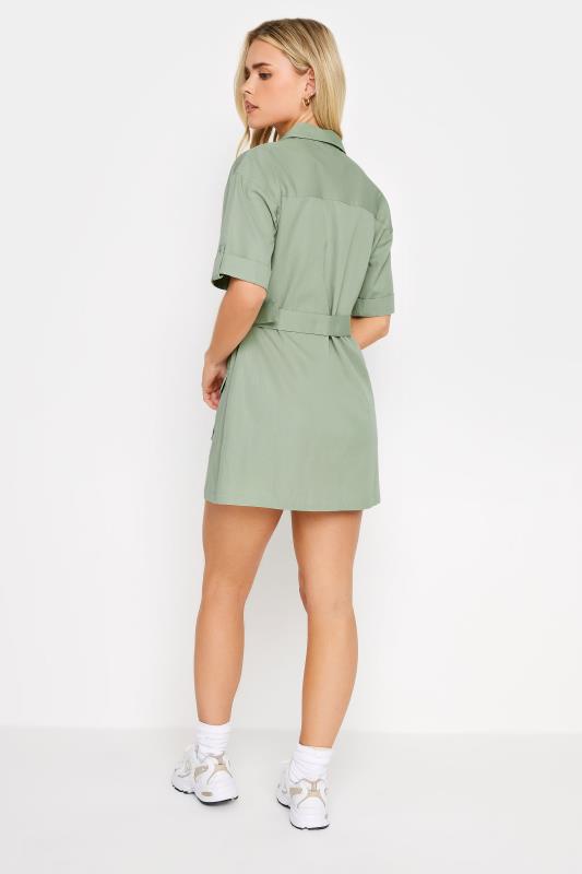 PixieGirl Petite Womens Khaki Green Utility Mini Dress | PixieGirl 4