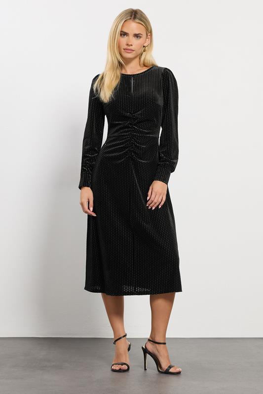  M&Co Petite Black Ruched Front Velvet Dress