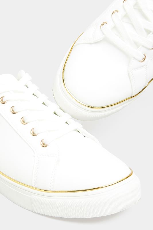 Plus Size White & Gold Hardware Trainers In Extra Wide Fit | Yours Clothing 5