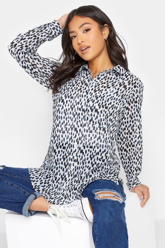 Petite Blue & White Leopard Print Oversized Shirt | PixieGirl 4