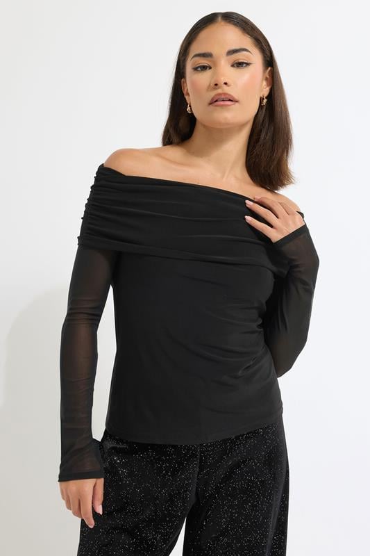 PixieGirl Petite Women's Black Mesh Bardot Top | PixieGirl 2