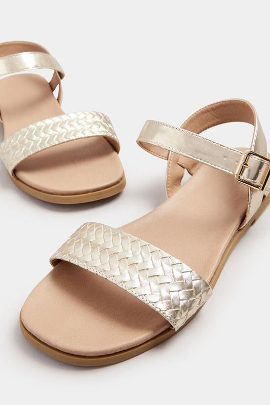 Gold Faux Leather Woven Sandals In Extra Wide EEE Fit | Yours Clothing 6