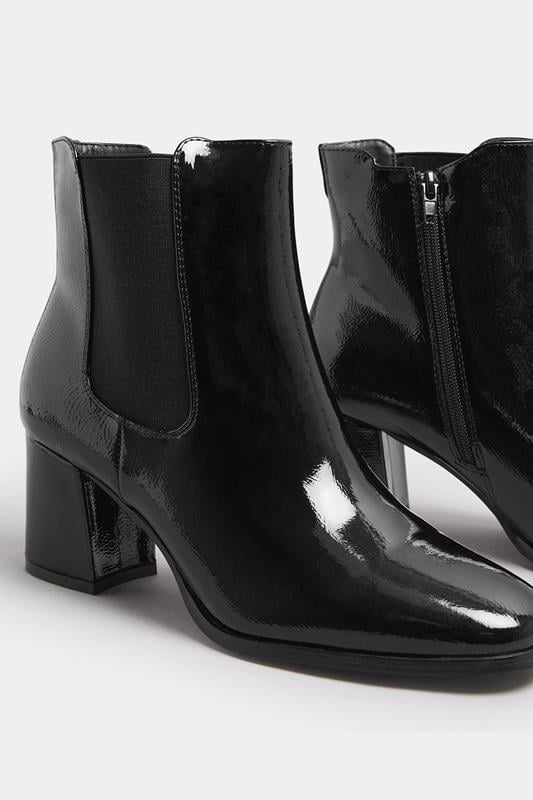 Black Patent Block Heel Chelsea Boots In Wide E Fit | Yours Clothing 4
