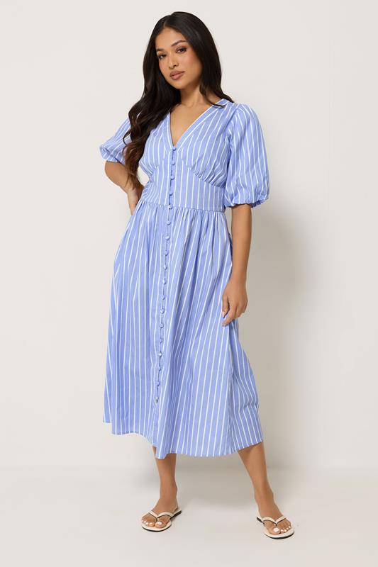  PixieGirl Petite Blue Stripe Button Midi Dress