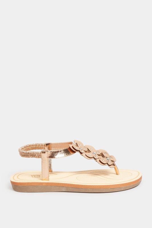 Rose Gold Diamante Butterfly Sandals In Extra Wide EEE Fit | Yours Clothing 3