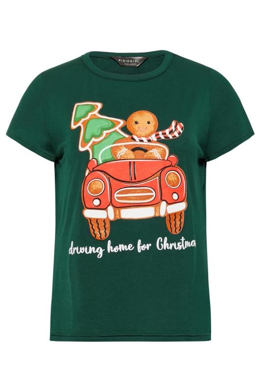 Petite Green 'Driving Home' Gingerbread Christmas T-Shirt | PixieGirl 6
