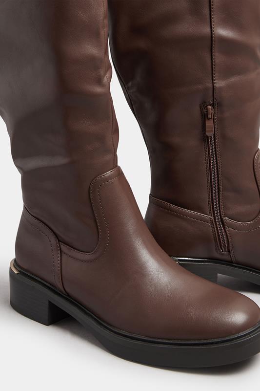 Brown Metal Detail Knee High Boots In Standard Fit | Yours Clothing 5