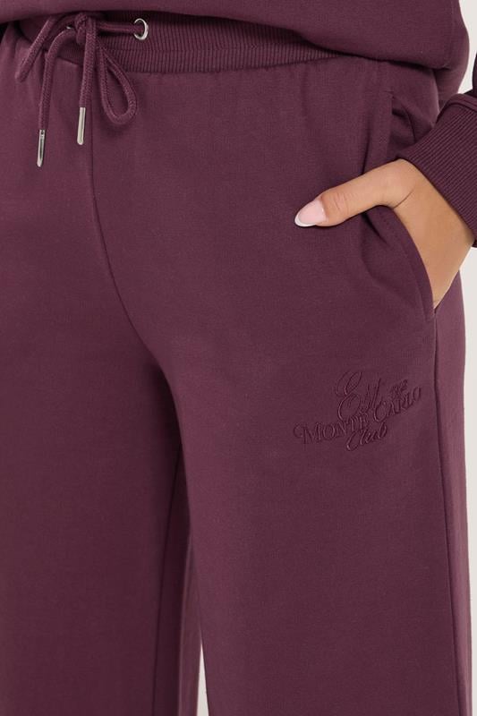 PixieGirl Petite Women's Burgundy Red 'Monte Carlo' Slogan Wide Leg Joggers | PixieGirl 4
