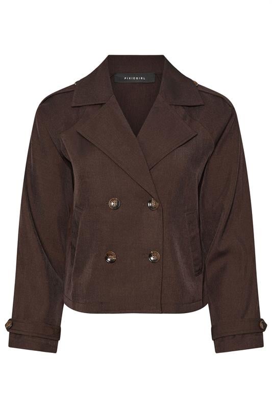 PixieGirl Petite Women's Chocolate Brown Cropped Trench Duster Coat | PixieGirl 5