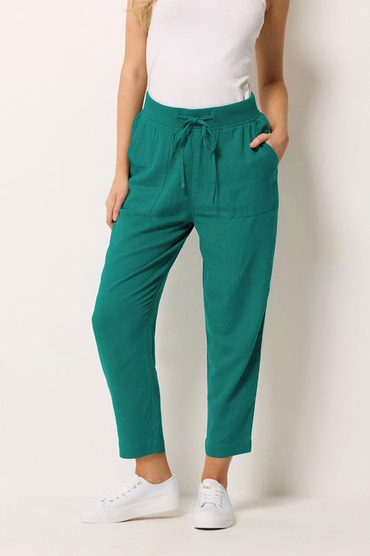  M&Co Teal Green Cropped Linen Trousers