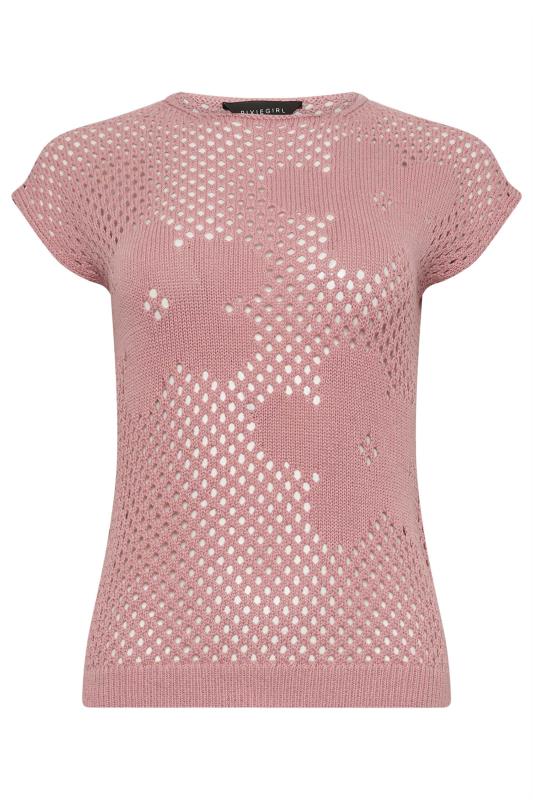 PixieGirl Petite Womens Blush Pink Flower Crochet Top | PixieGirl 5