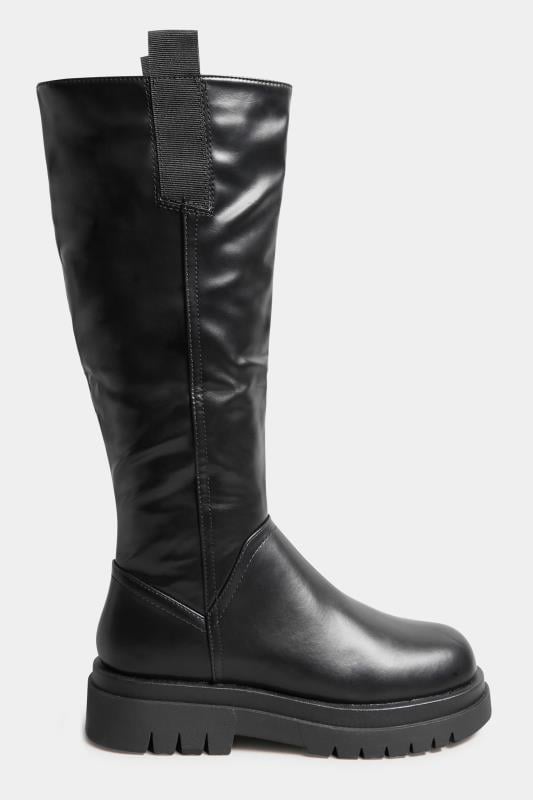 PixieGirl Black Pull On Knee High Boots In Standard Fit | PixieGirl 3