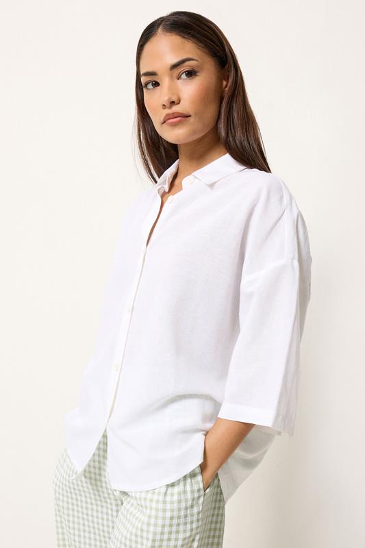 PixieGirl Petite White Short Sleeve Linen Shirt