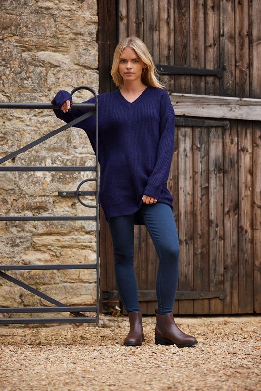 M&Co Petite Navy Blue V-Neck Tunic Jumper